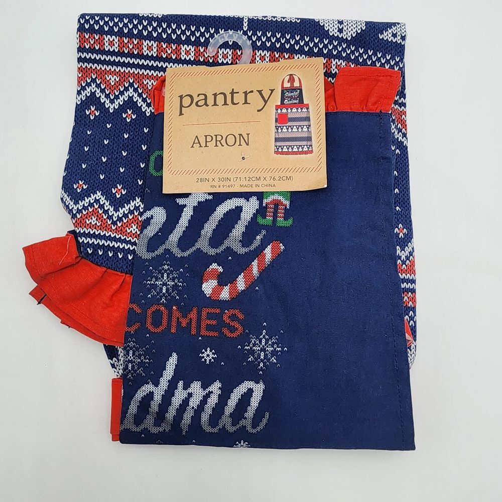 Pantry‎ - Blue, Red White "Santa here comes Grandma" Apron - New